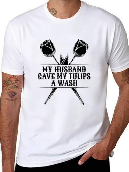 Camiseta Negra con Diseño de Tulipanes para Hombre