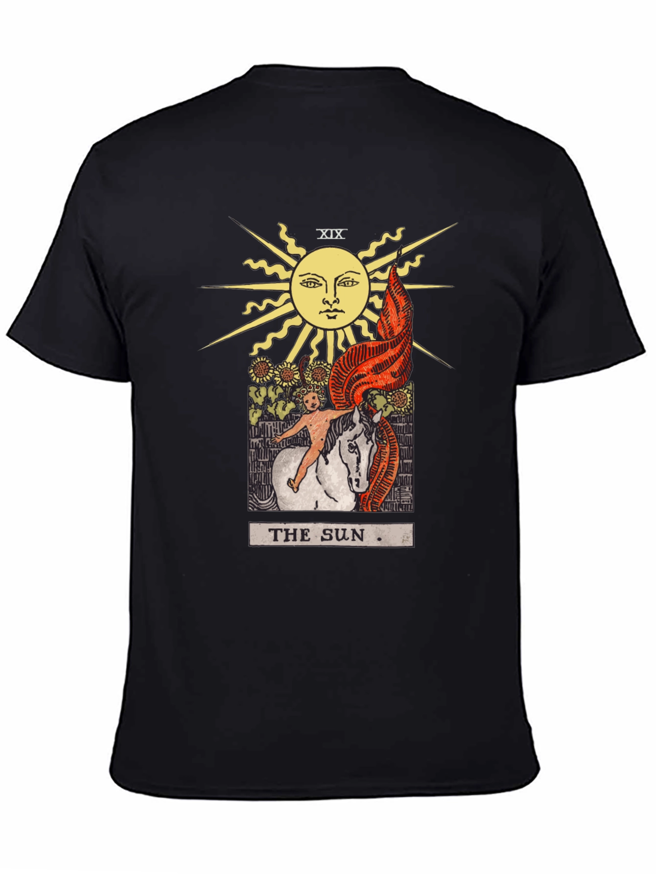 Camiseta Negra con Diseño del Tarot El Sol