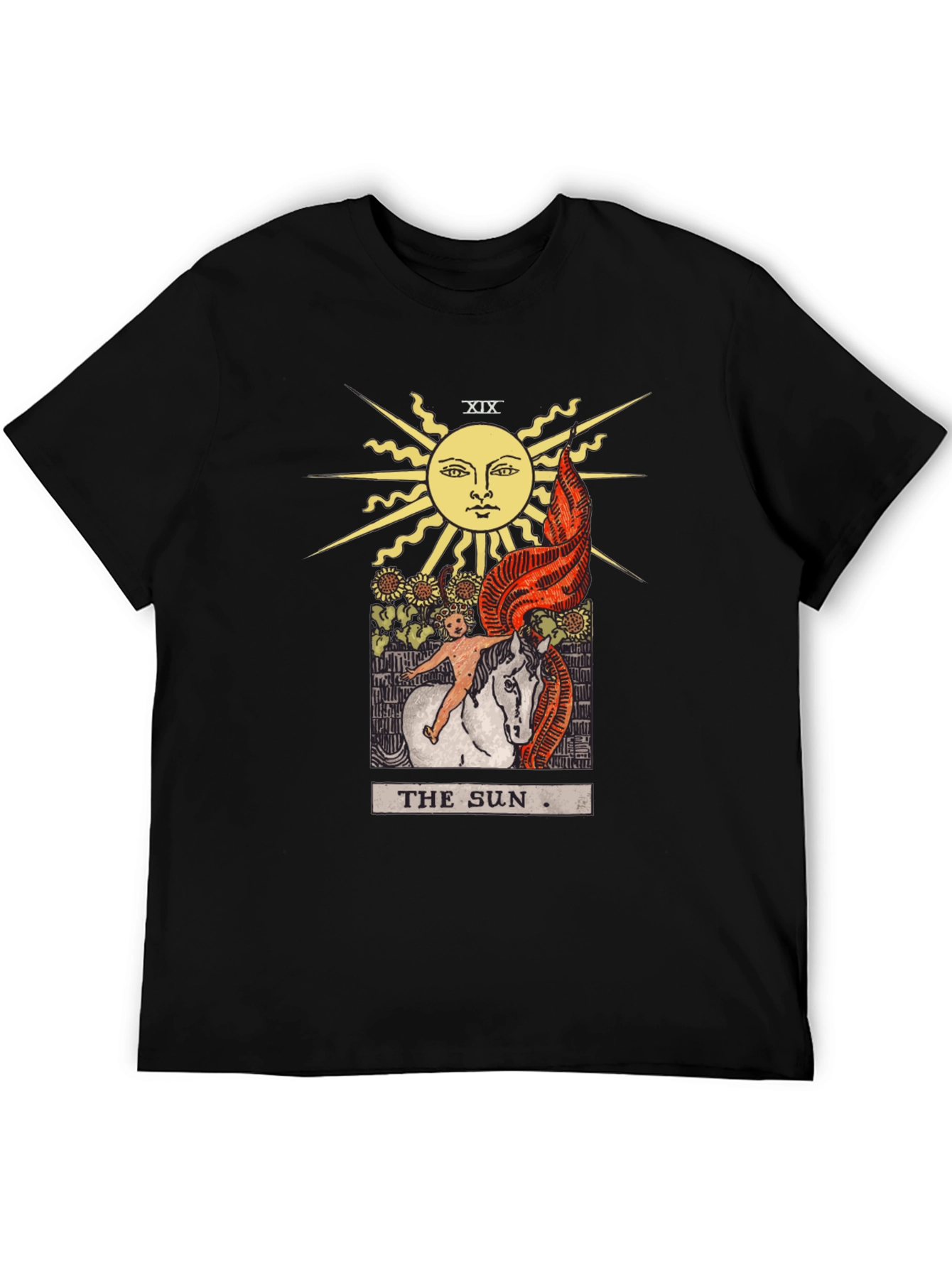 Camiseta Negra con Diseño del Tarot El Sol