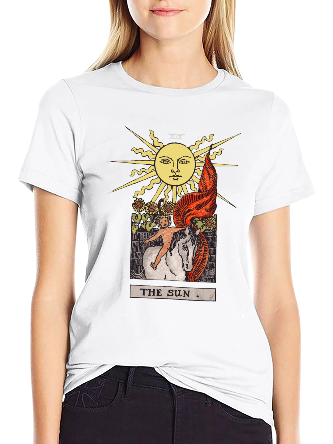Camiseta Negra con Diseño del Tarot El Sol