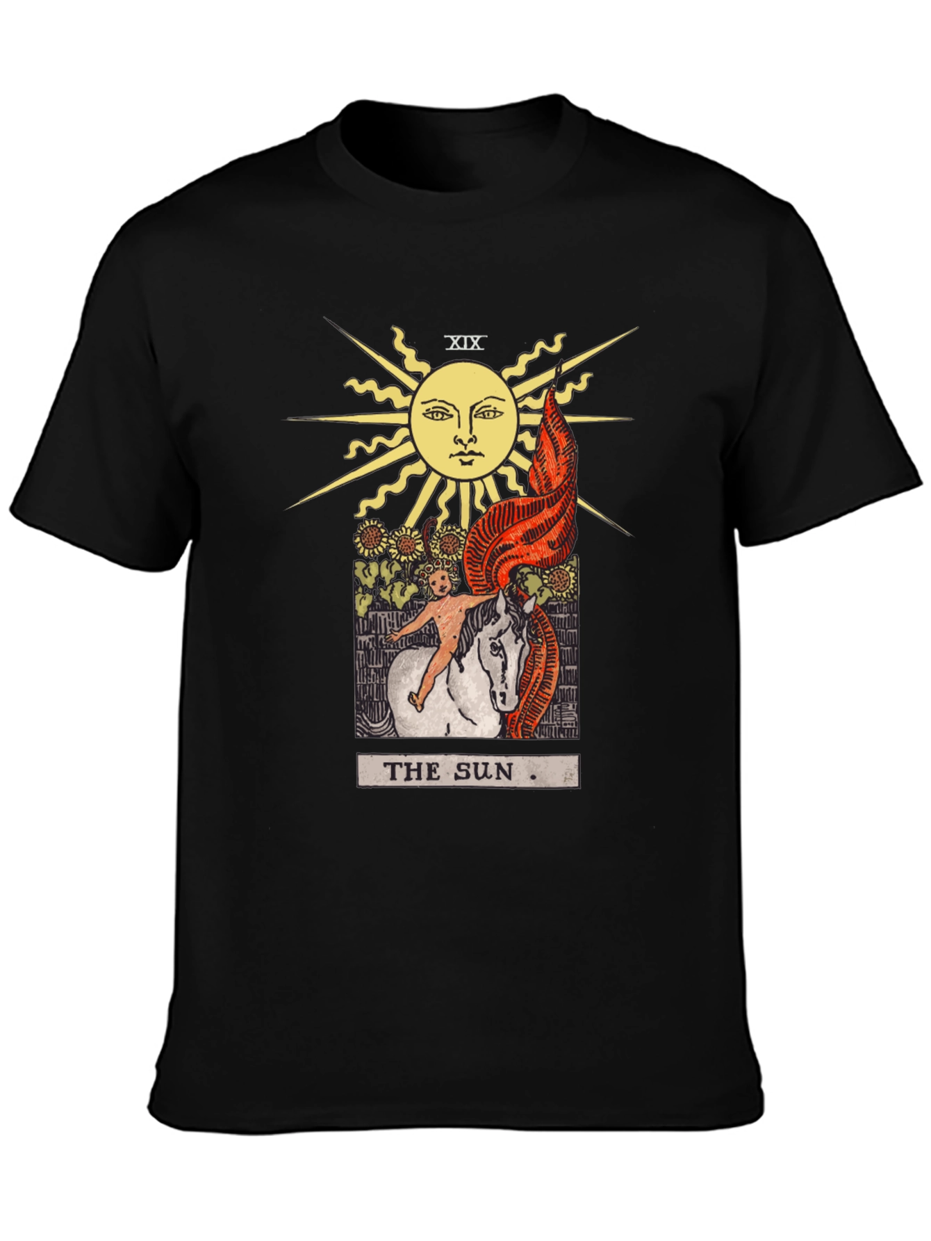 Camiseta Negra con Diseño del Tarot El Sol