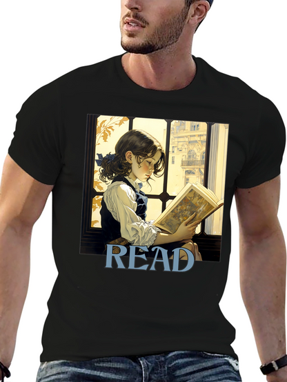 Camiseta Negra Lee con Diseño de Niña Lectora