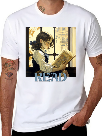 Camiseta Negra Lee con Diseño de Niña Lectora