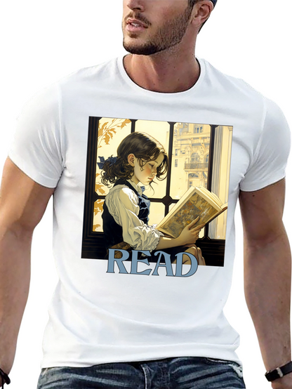 Camiseta Negra Lee con Diseño de Niña Lectora