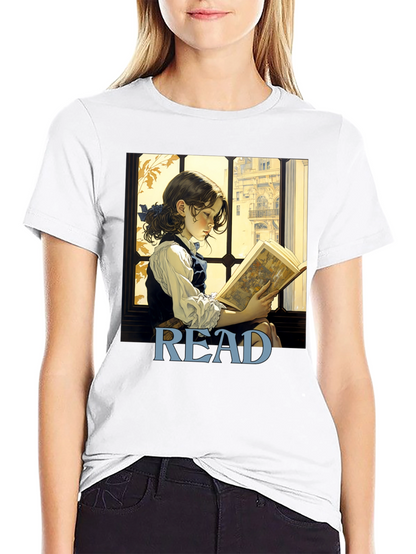 Camiseta Negra Lee con Diseño de Niña Lectora