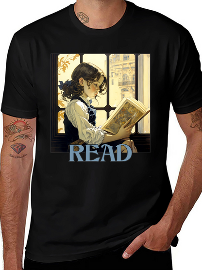 Camiseta Negra Lee con Diseño de Niña Lectora