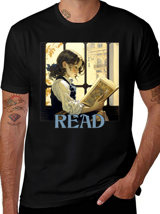 Camiseta Negra Lee con Diseño de Niña Lectora