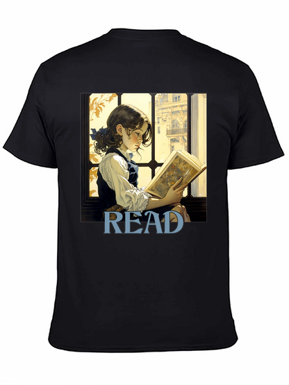 Camiseta Negra Lee con Diseño de Niña Lectora