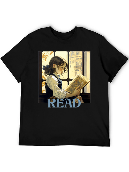 Camiseta Negra Lee con Diseño de Niña Lectora
