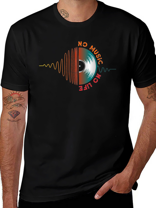 Camiseta Negra con Diseño de Vinilo No Music No Life
