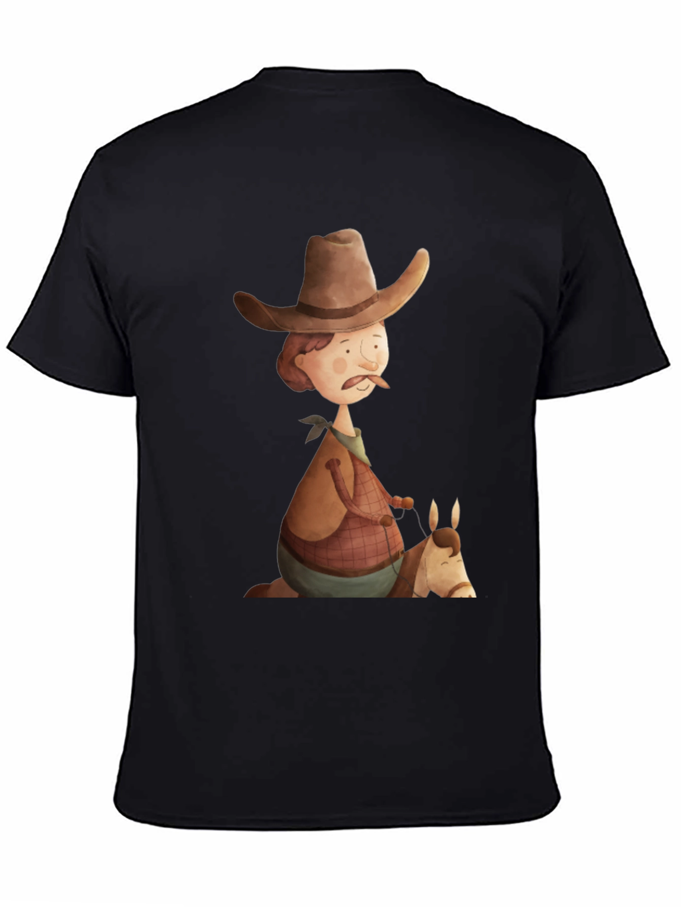 Camiseta Negra Vaquero Divertido Ilustración