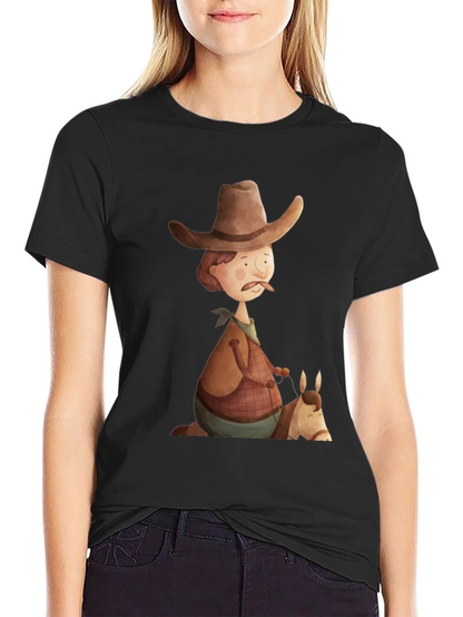 Camiseta Negra Vaquero Divertido Ilustración