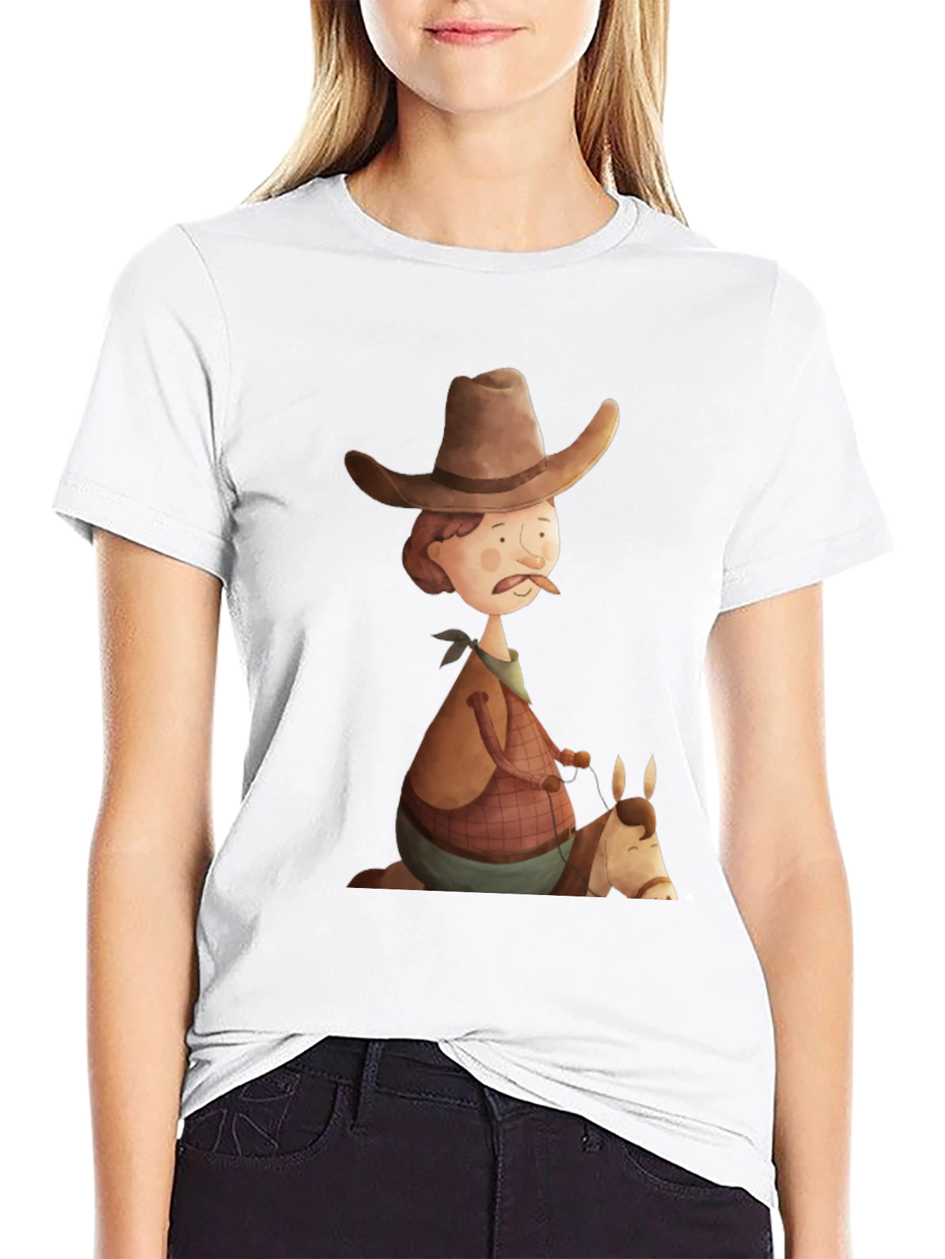 Camiseta Negra Vaquero Divertido Ilustración