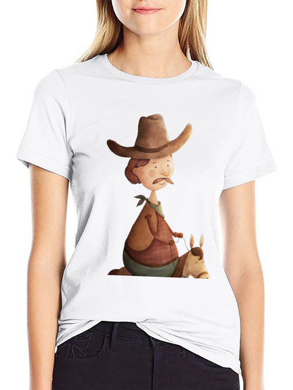 Camiseta Negra Vaquero Divertido Ilustración