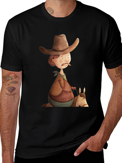 Camiseta Negra Vaquero Divertido Ilustración