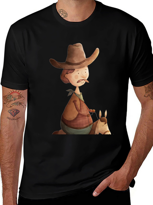 Camiseta Negra Vaquero Divertido Ilustración