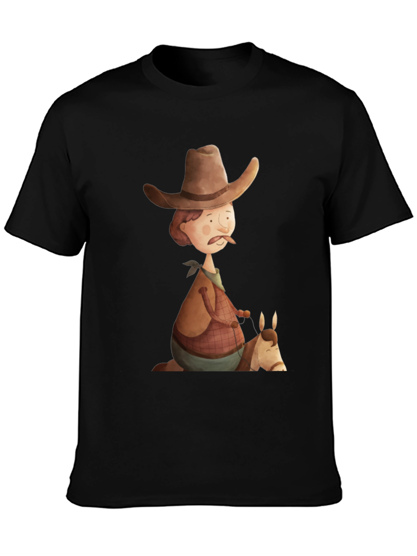 Camiseta Negra Vaquero Divertido Ilustración