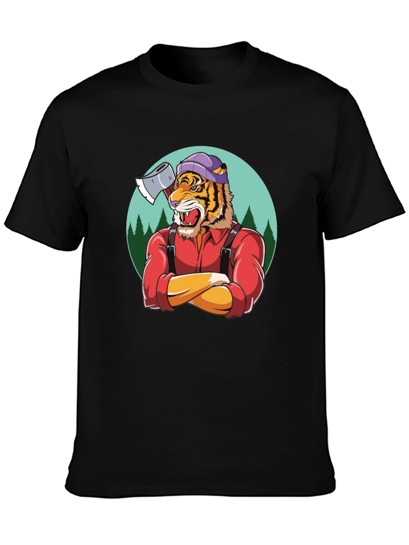 Camiseta Negra con Diseño de Tigre Leñador