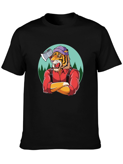 Camiseta Negra con Diseño de Tigre Leñador