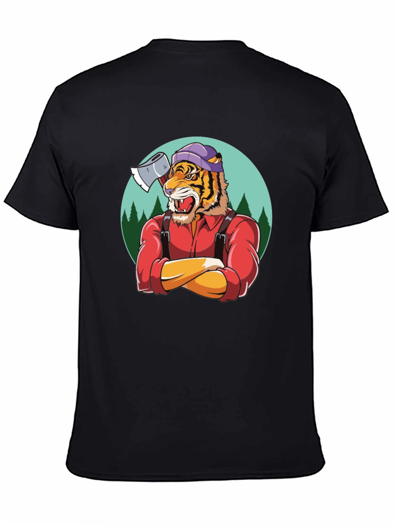 Camiseta Negra con Diseño de Tigre Leñador