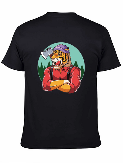 Camiseta Negra con Diseño de Tigre Leñador