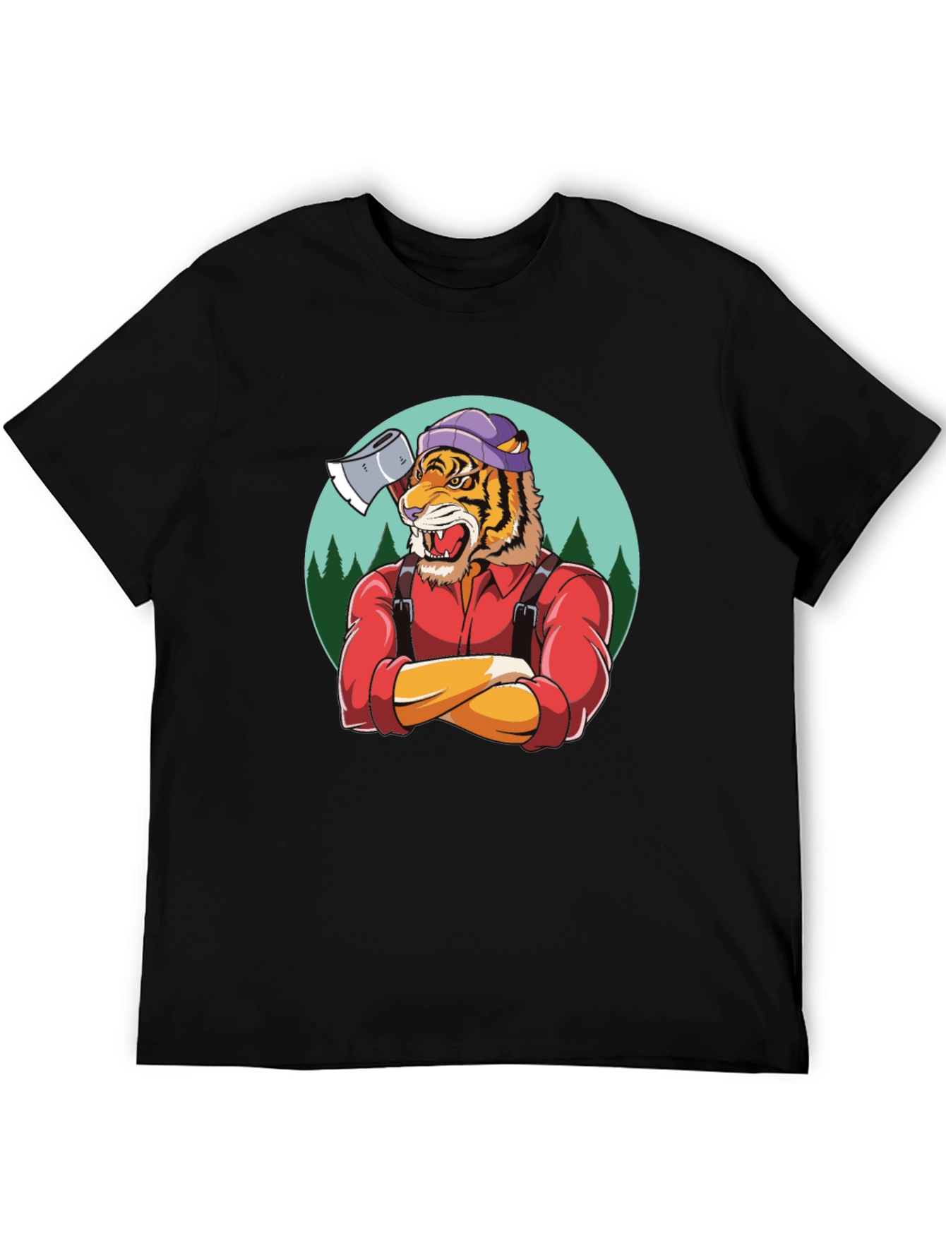 Camiseta Negra con Diseño de Tigre Leñador