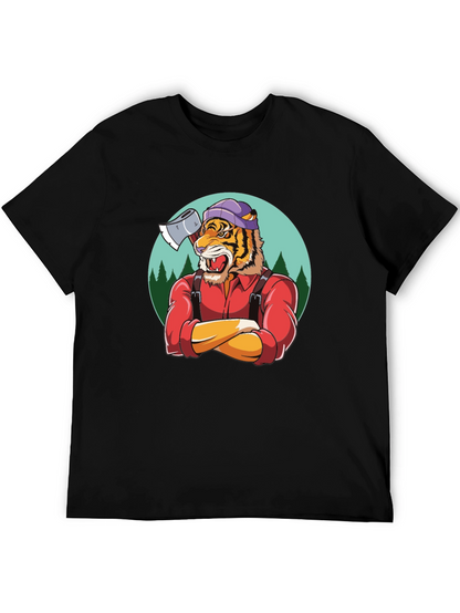 Camiseta Negra con Diseño de Tigre Leñador