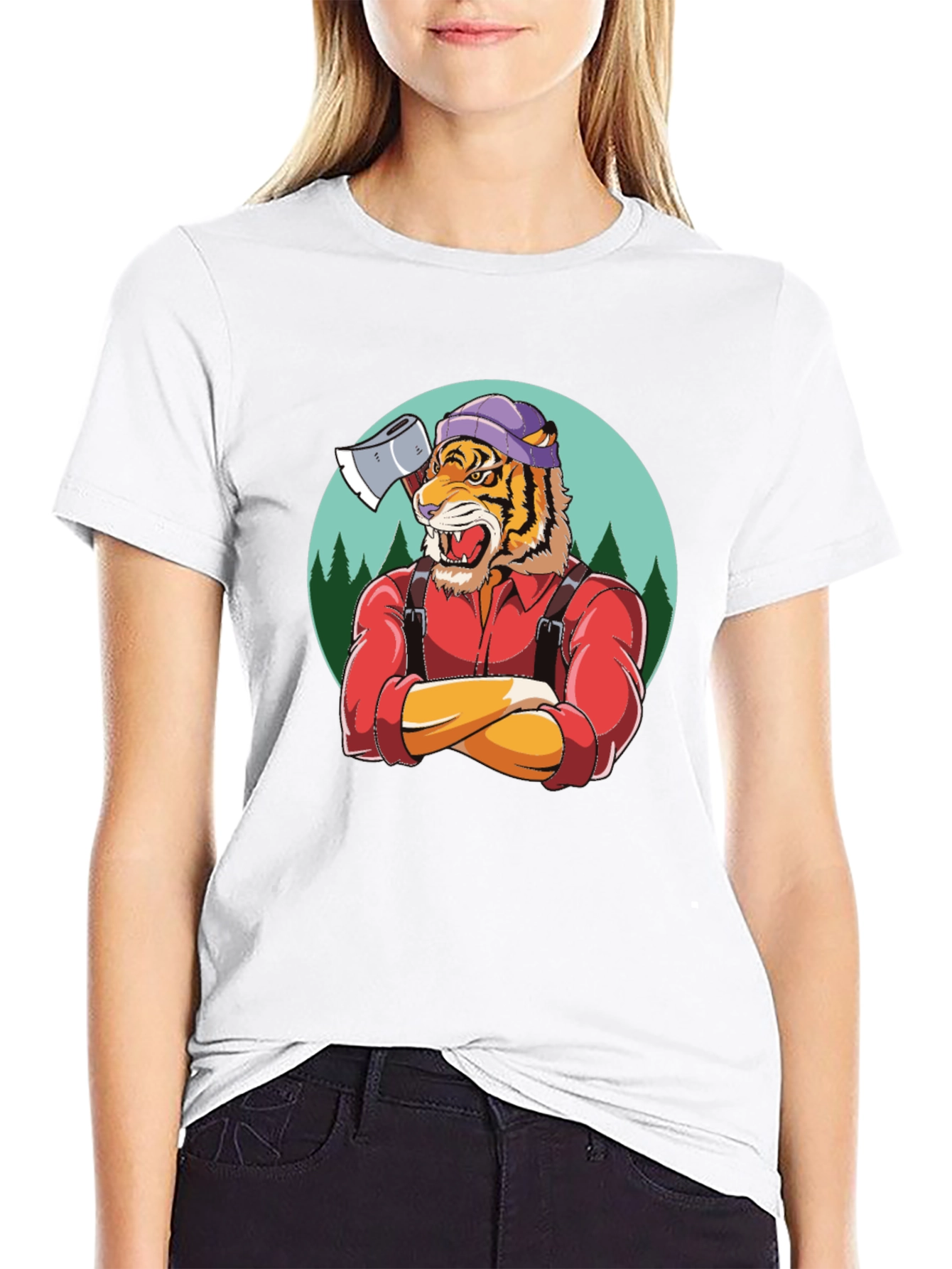 Camiseta Negra con Diseño de Tigre Leñador