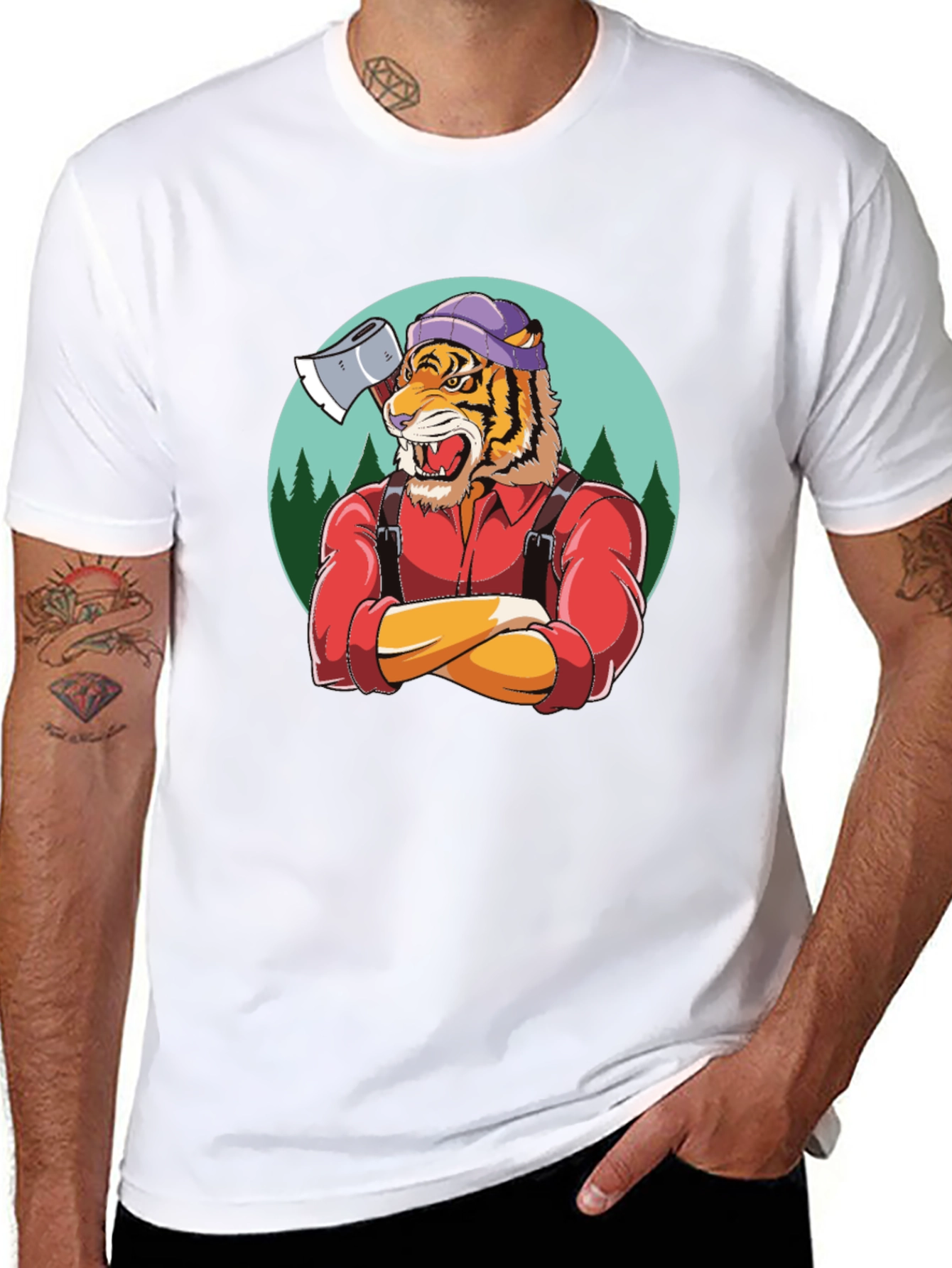 Camiseta Negra con Diseño de Tigre Leñador