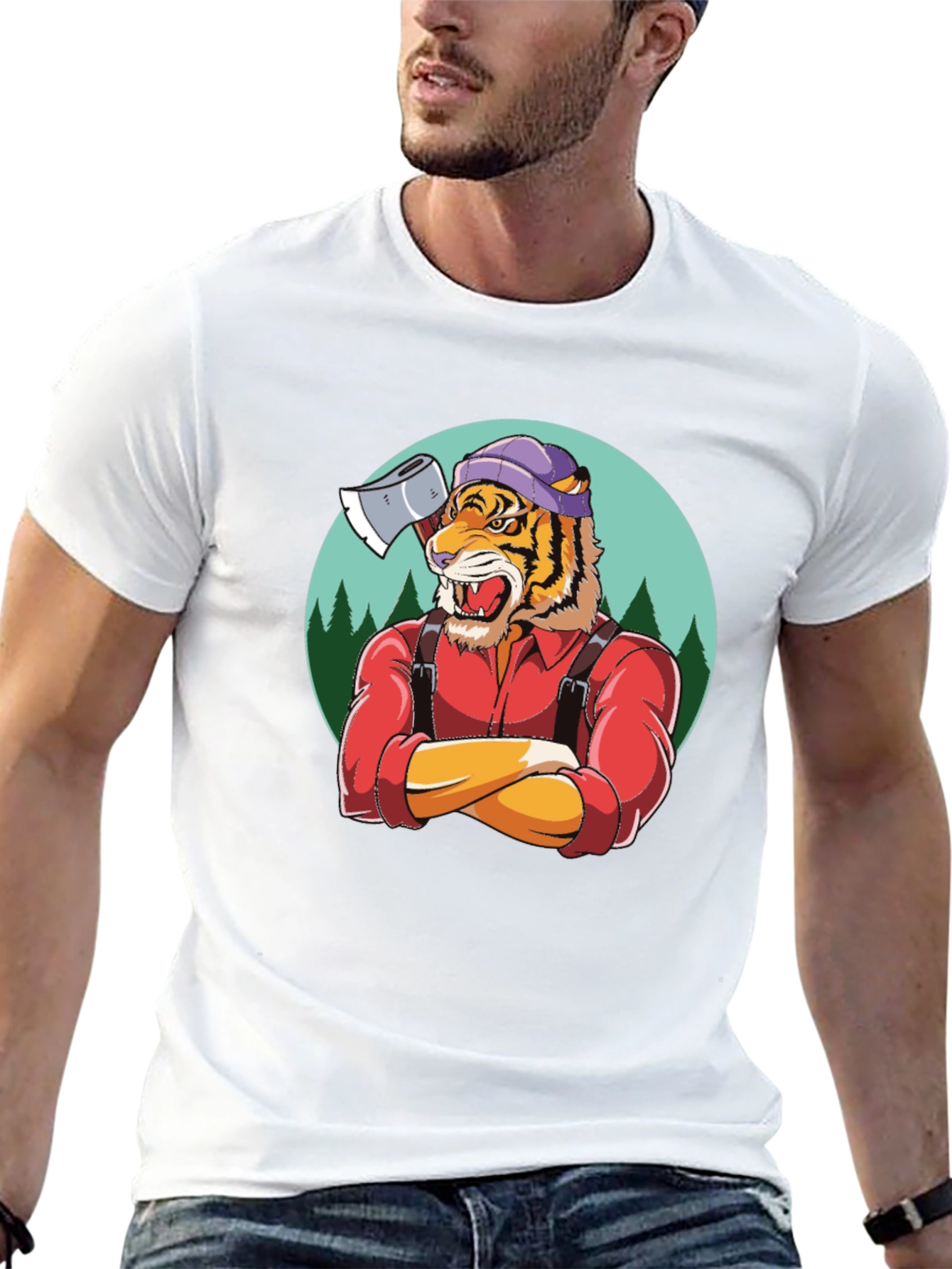 Camiseta Negra con Diseño de Tigre Leñador