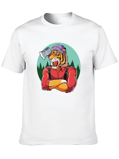 Camiseta Negra con Diseño de Tigre Leñador