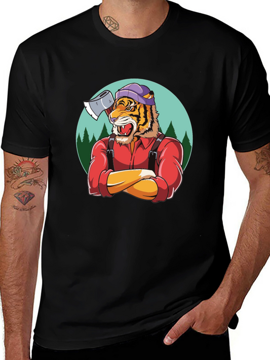 Camiseta Negra con Diseño de Tigre Leñador