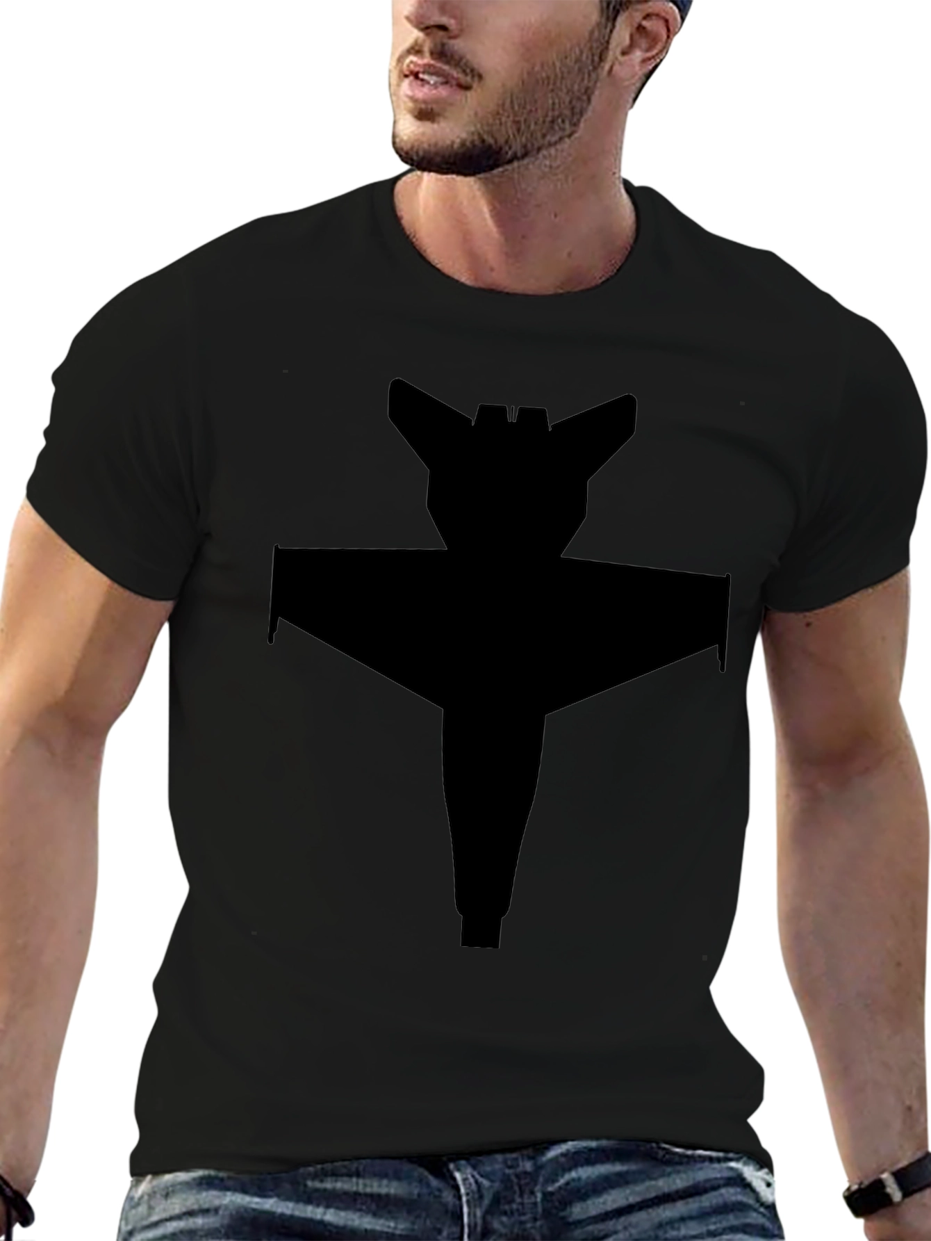 Camiseta Negra con Diseño de Nave Espacial Abstracta