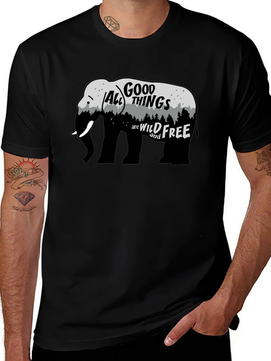 Camiseta Negra con Diseño de Elefante y Frase Inspiradora
