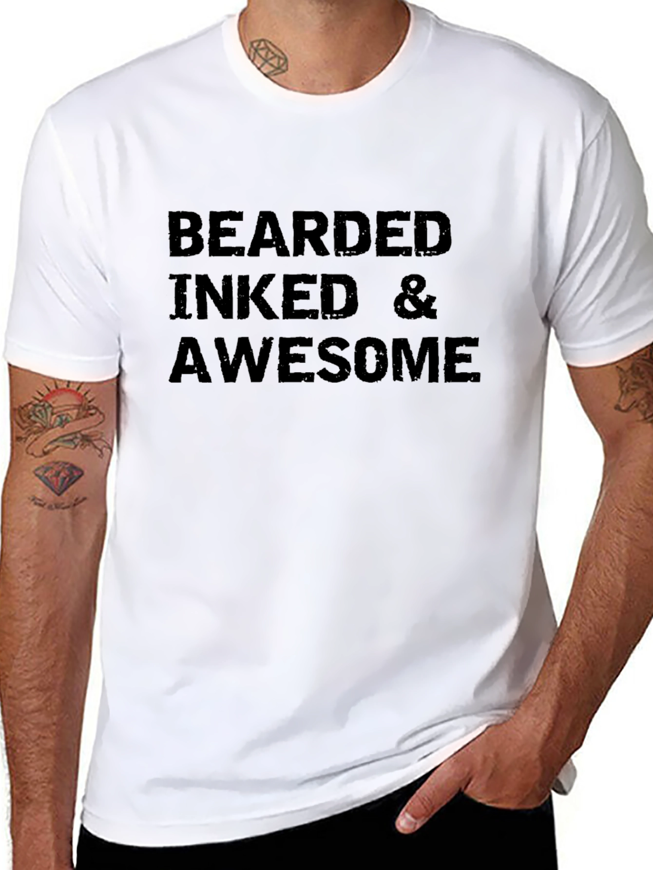 Camiseta Negra: Bearded Inked & Awesome