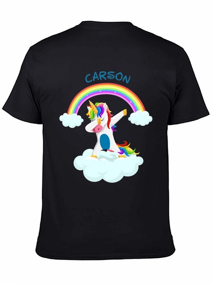 Camiseta Negra Unicornio Arcoíris Personalizada