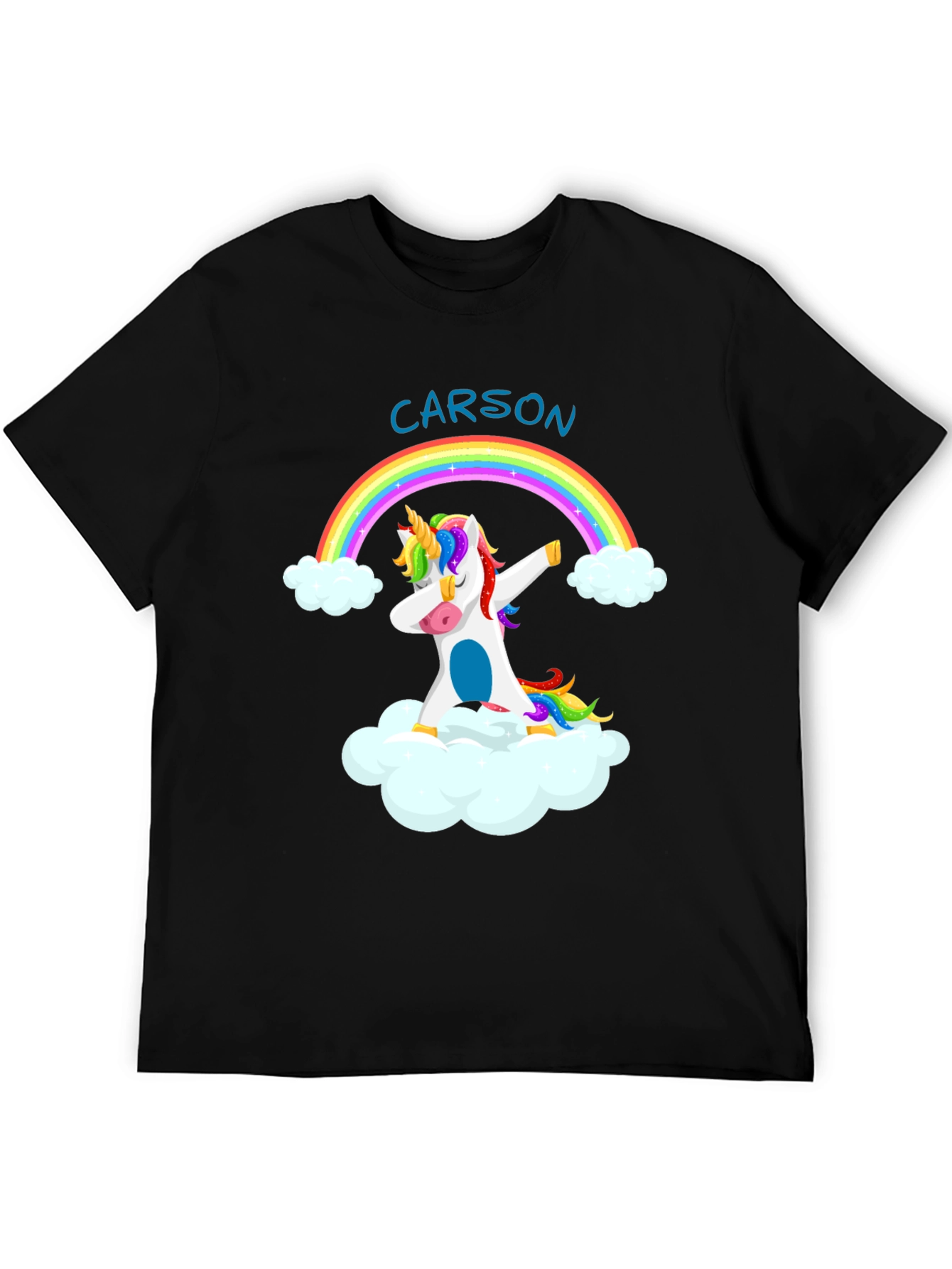 Camiseta Negra Unicornio Arcoíris Personalizada