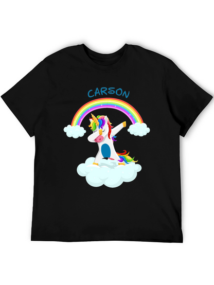 Camiseta Negra Unicornio Arcoíris Personalizada