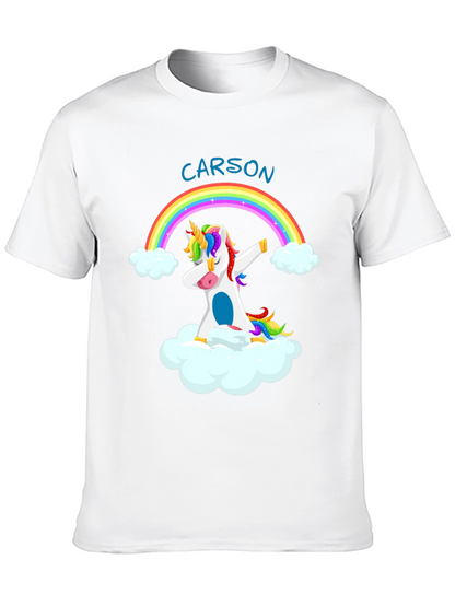 Camiseta Negra Unicornio Arcoíris Personalizada