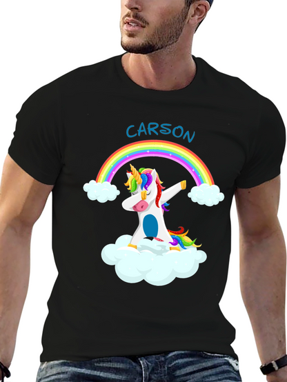Camiseta Negra Unicornio Arcoíris Personalizada