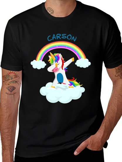 Camiseta Negra Unicornio Arcoíris Personalizada