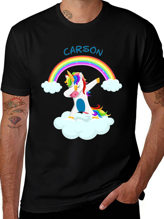 Camiseta Negra Unicornio Arcoíris Personalizada