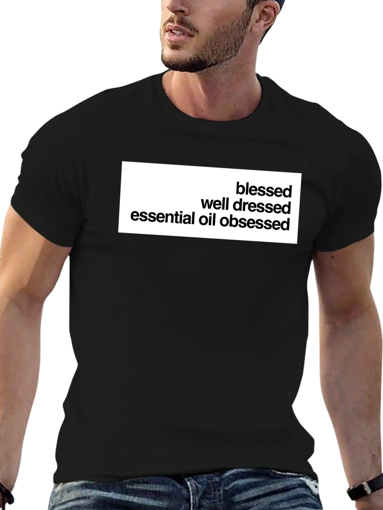 Camiseta Negra: Bendecido Bien Vestido Obsesionado Aceites