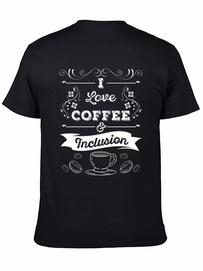 Camiseta Negra con Diseño de Café e Inclusión