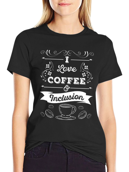 Camiseta Negra con Diseño de Café e Inclusión
