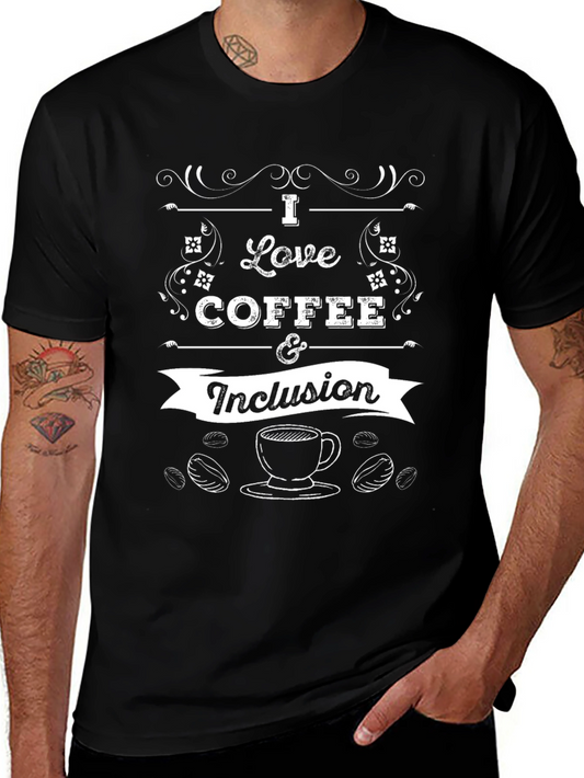 Camiseta Negra con Diseño de Café e Inclusión
