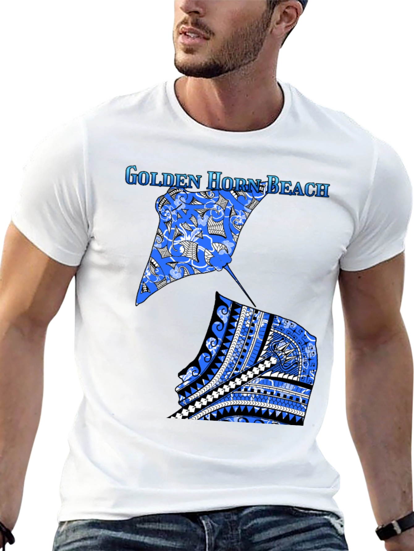 Camiseta Negra Playa Golden Horn con Diseño Único