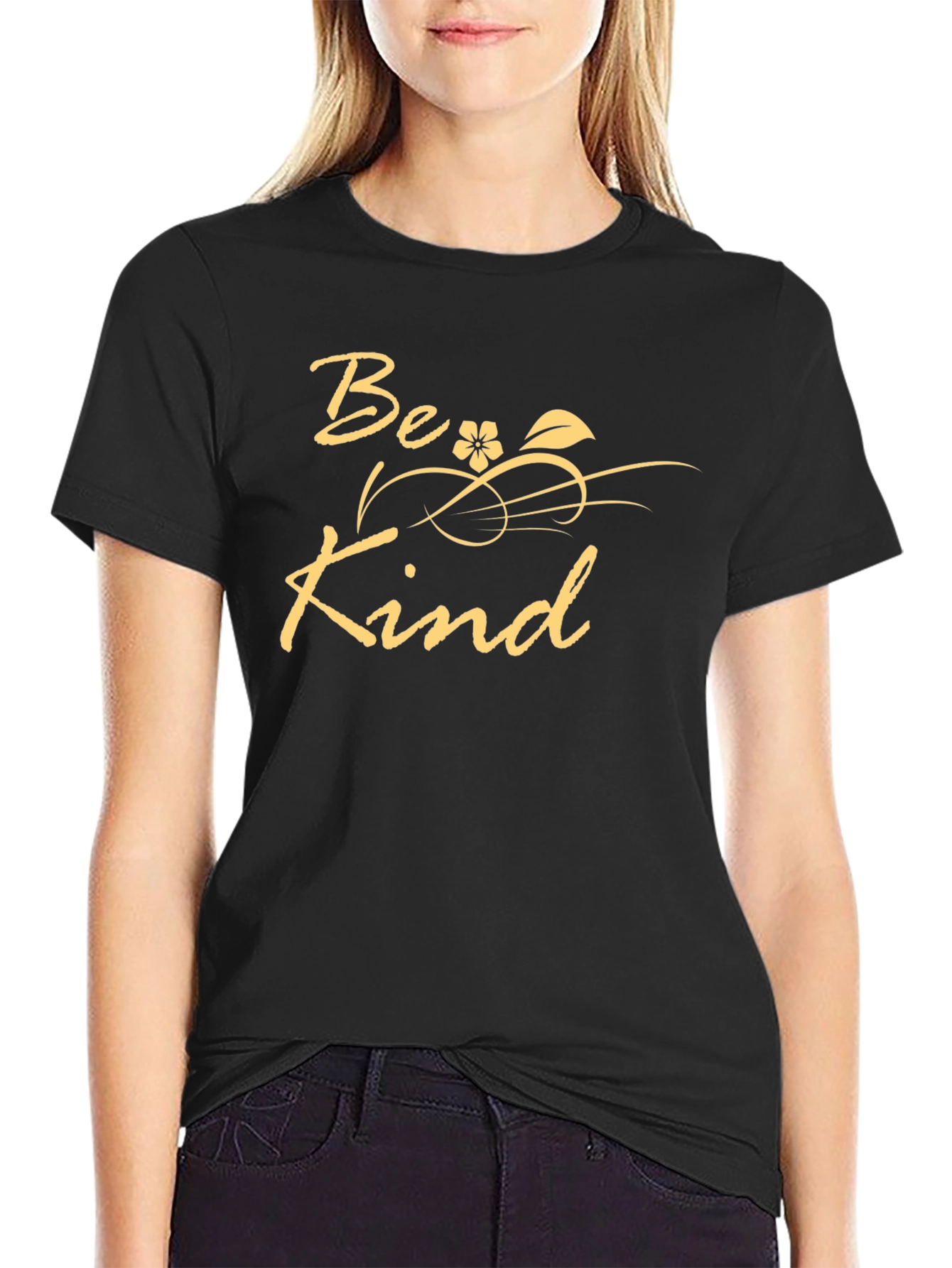 Camiseta Negra Be Kind - Diseño Floral