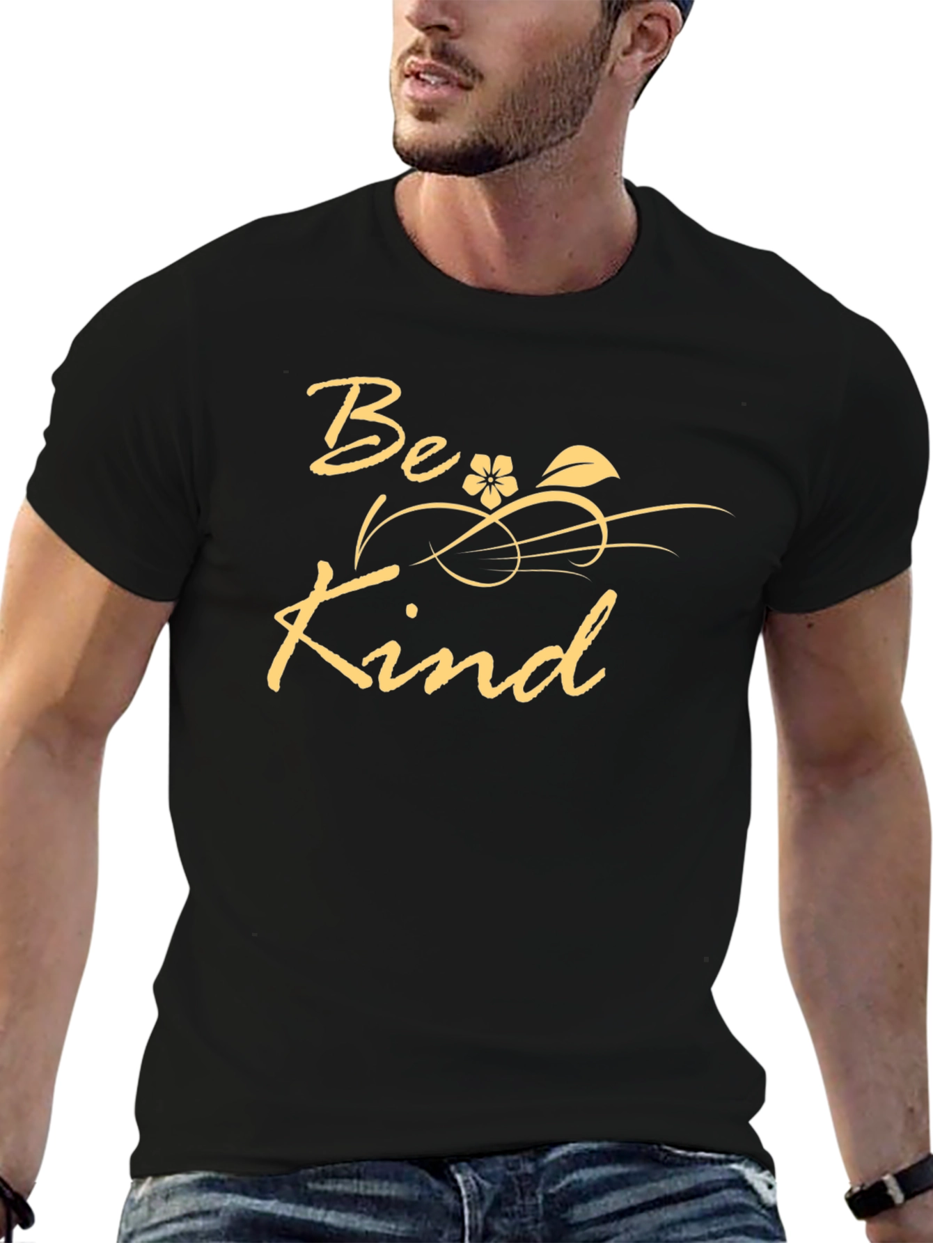 Camiseta Negra Be Kind - Diseño Floral