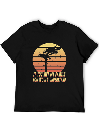 Camiseta Negra: Árbol al Atardecer y Frase Familiar